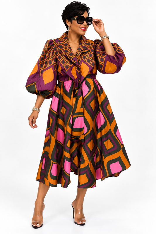 Samuel Dong Statement Print Midi Dress