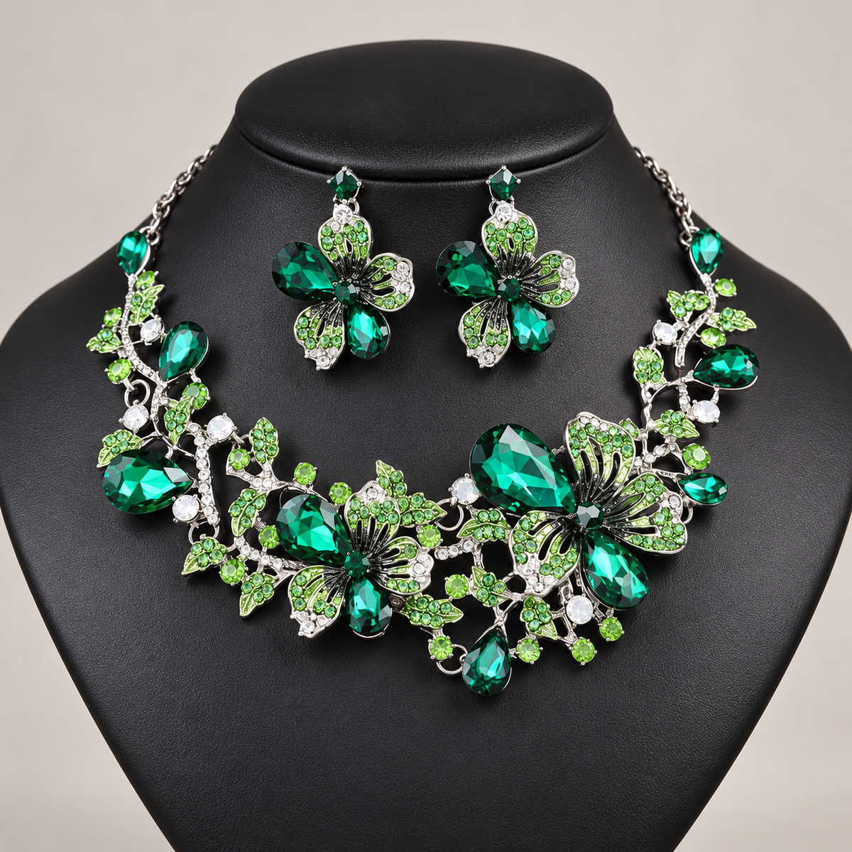 Emerald Garden Floral Necklace &amp; Earring Set