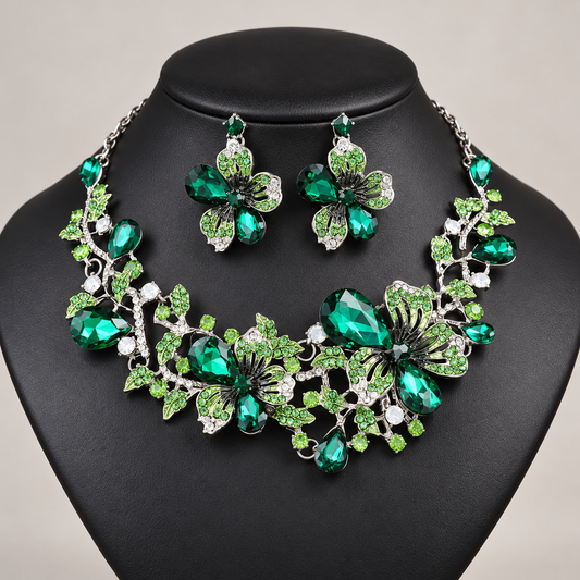 Emerald Garden Floral Necklace &amp; Earring Set