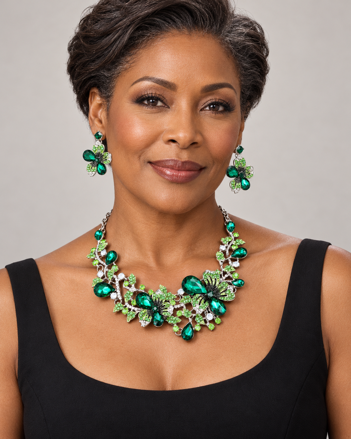 Emerald Garden Floral Necklace &amp; Earring Set