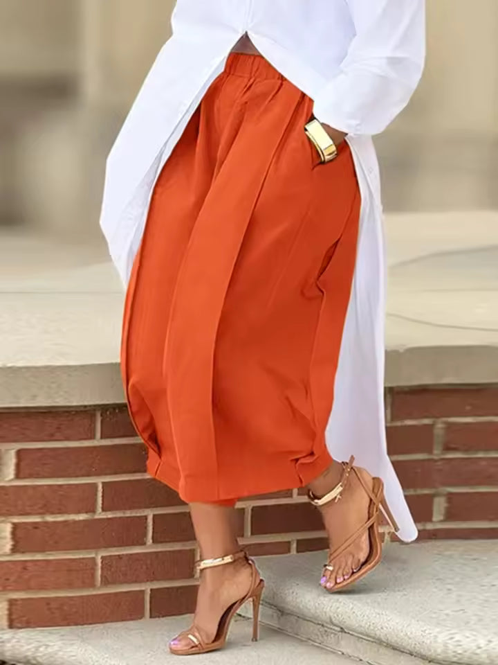Orange Wide Leg Cropped Pants