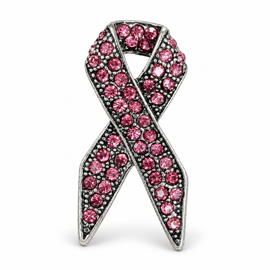 Pink Ribbon Rhinestone Brooch