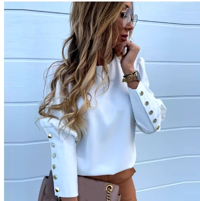 Blouse with Grouped Button Sleeves
