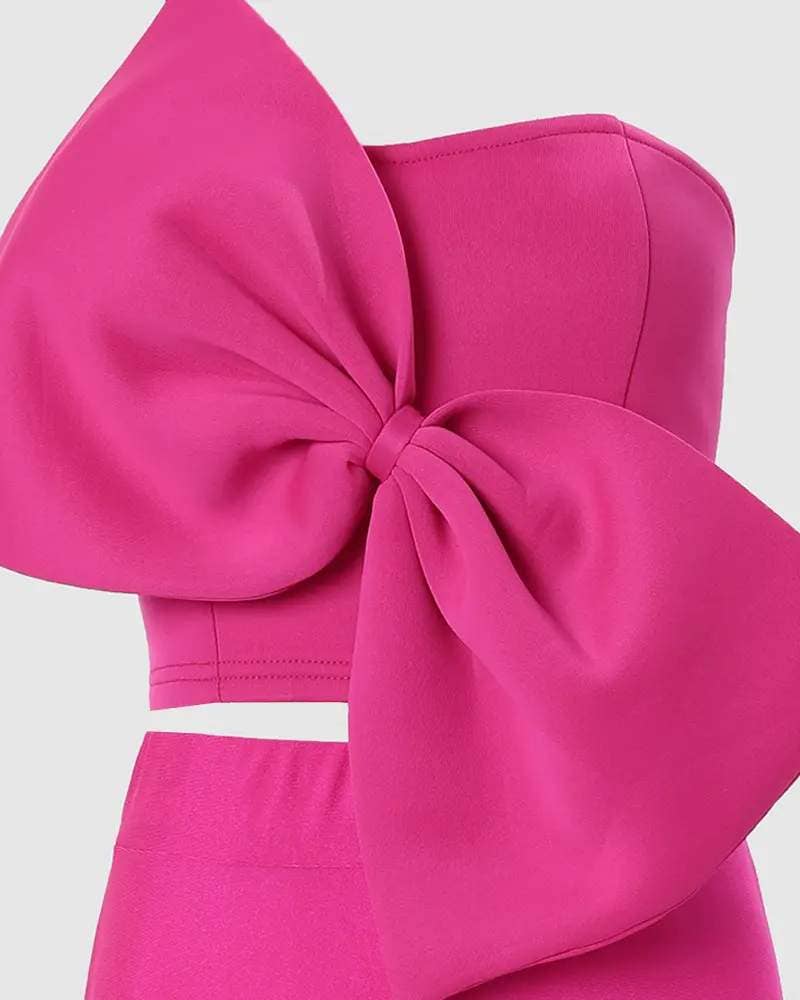 One-Shoulder Bow Detail Wide-Leg 2 PC