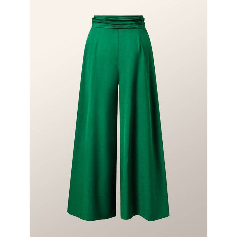 Loose Wide Leg Pleated Tied Waist Pants
