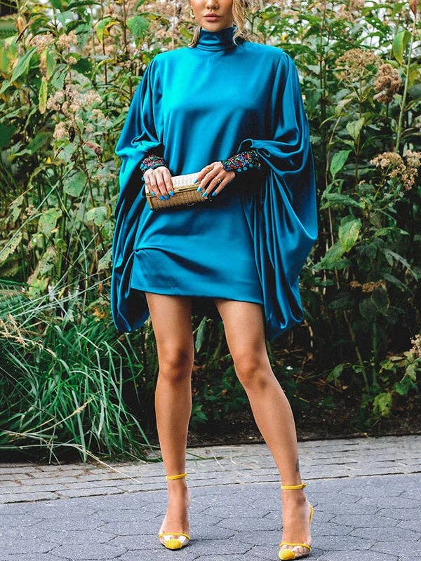 Loose Batwing Button Mini Night Out Dress