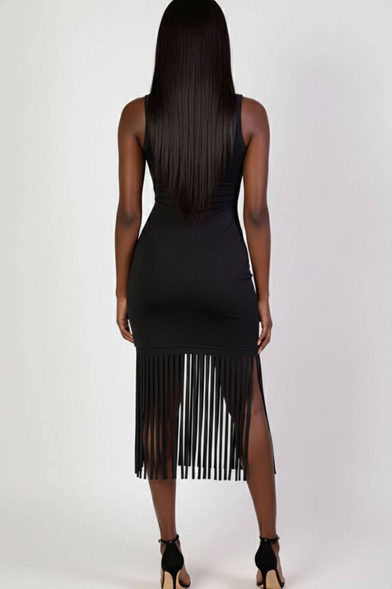 Sleeveless Fringe Midi Dress