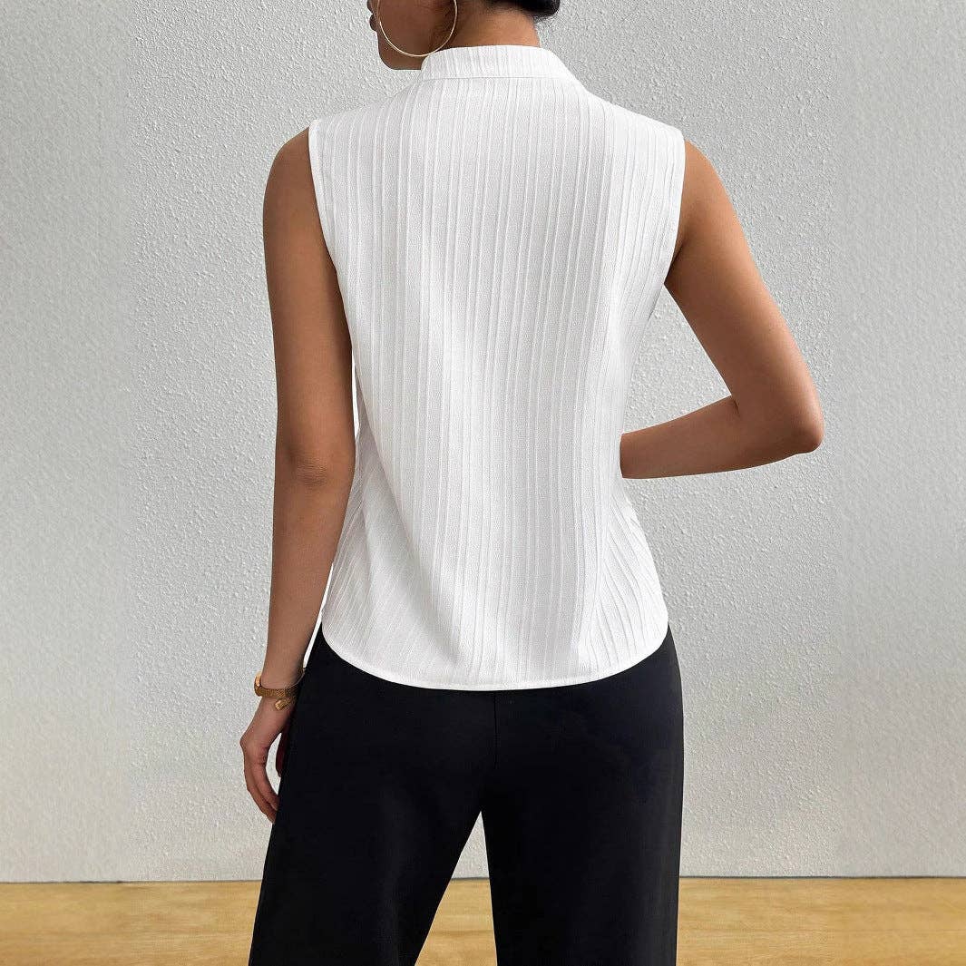 Textured Sleeveless V Neck Slim Fit Top