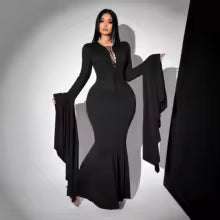 Black batwing sleeve long dress