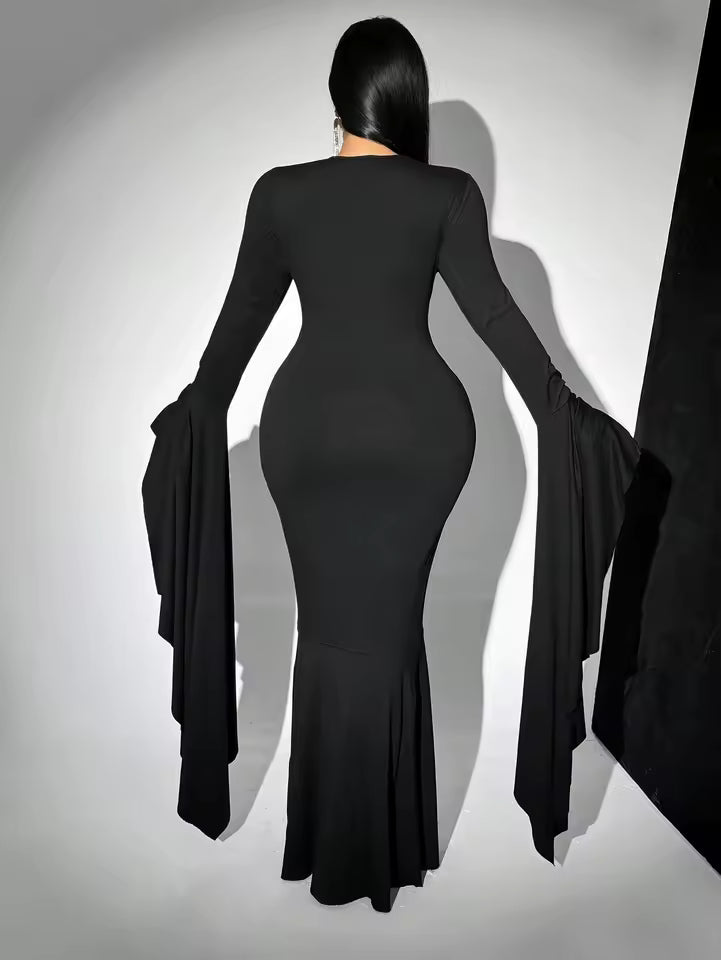 Black batwing sleeve long dress