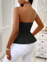Strapless Slim Fit Peplum Wrap Front Belted Waist