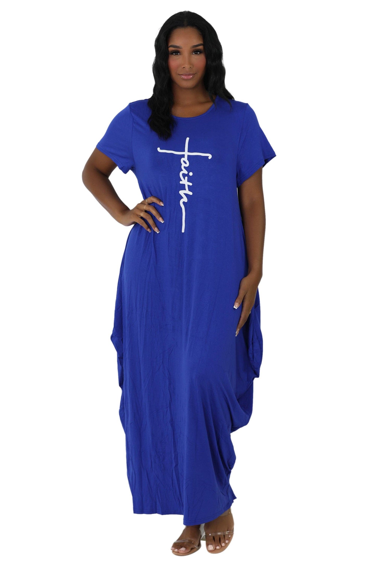 Long "Faith" Knitted Short Sleeve Dress