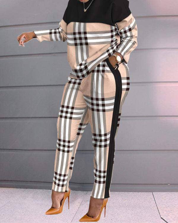 Print long sleeve top pocket design pants set