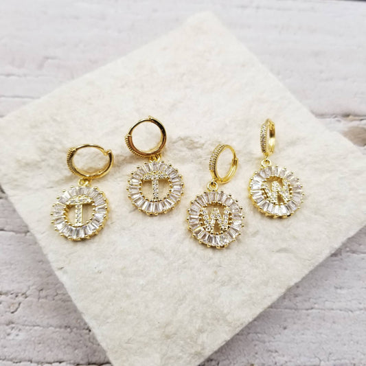 Initial Pendant Sunburst Earrings