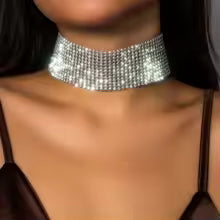Sparkling Silver Color Crystal Collar Choker Necklace