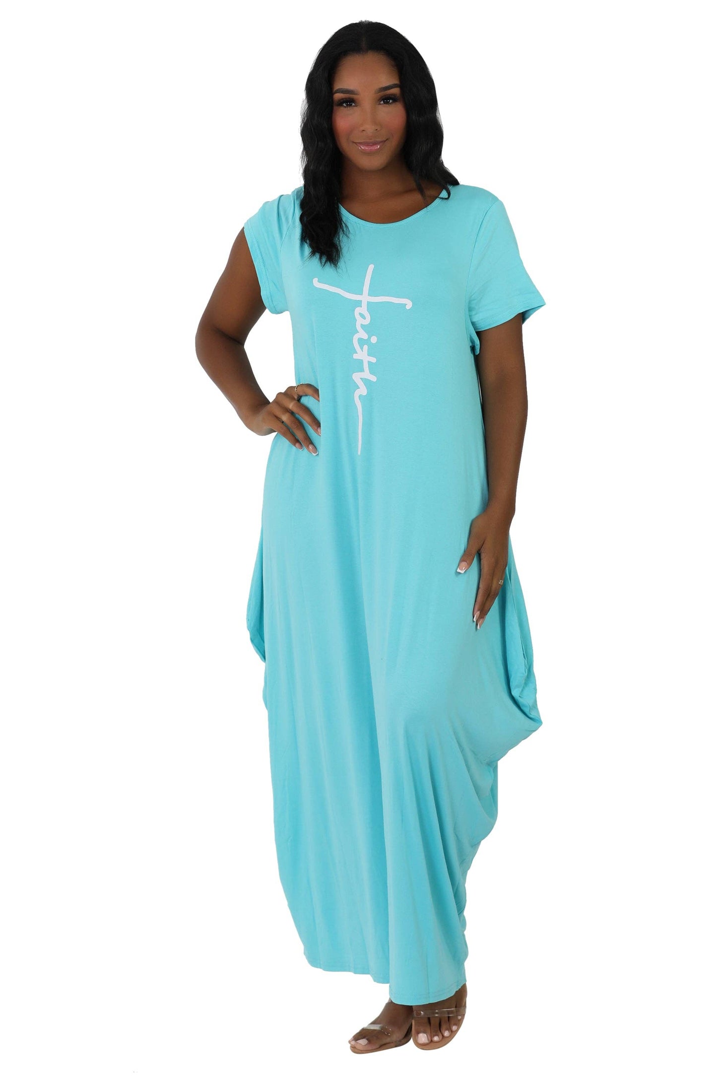Long "Faith" Knitted Short Sleeve Dress