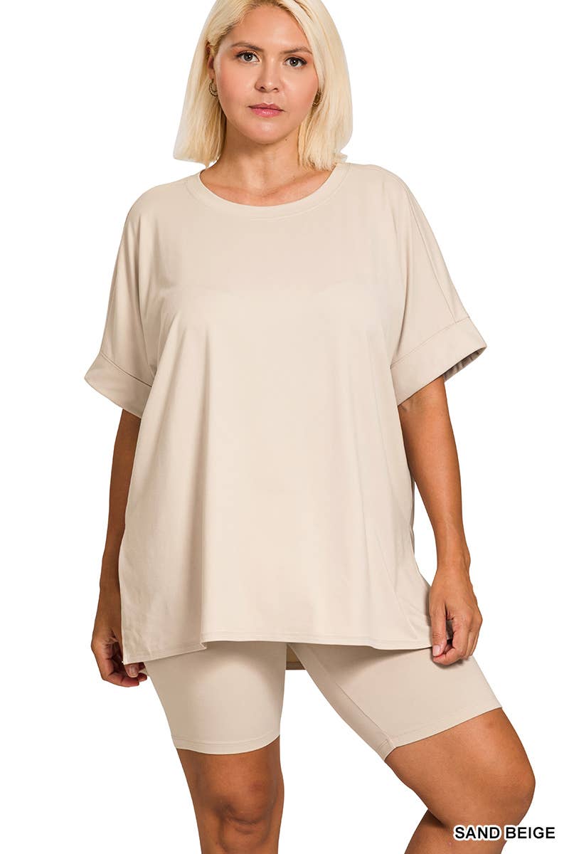 `Plus Microfiber Top & Biker Shorts 2pc Set - Zenana