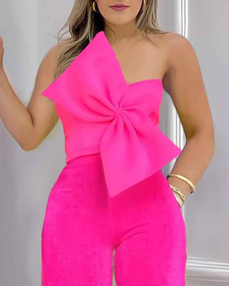 One-Shoulder Bow Detail Wide-Leg 2 PC