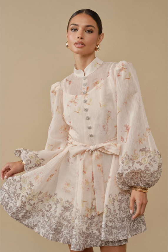 Romantic Baroque Floral Mini Dress