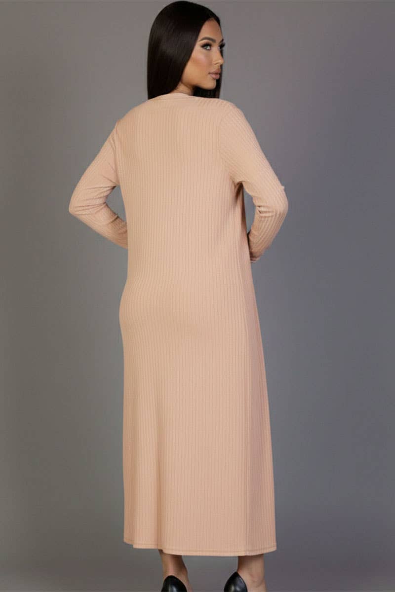 Ribbed Cardigan & Cami Midi Bodycon Dress