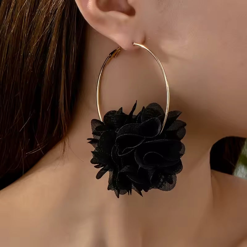 Lace Flower Circle Hanging Earrings