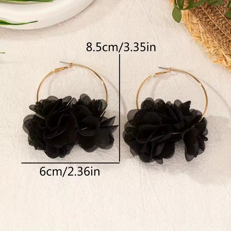 Lace Flower Circle Hanging Earrings