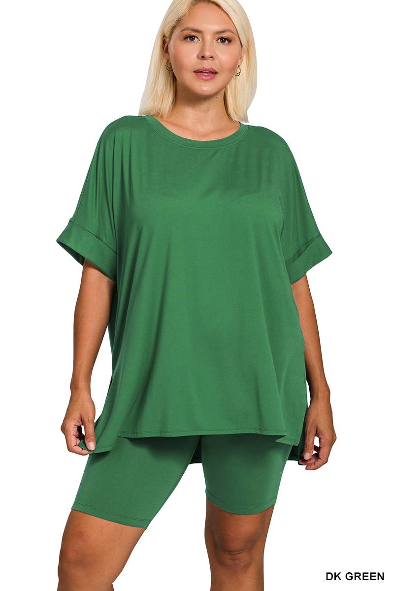 `Plus Microfiber Top & Biker Shorts 2pc Set - Zenana