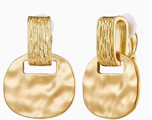 Hammered Gold Clip-On Statement Earrings