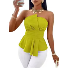 Strapless Slim Fit Peplum Wrap Front Belted Waist