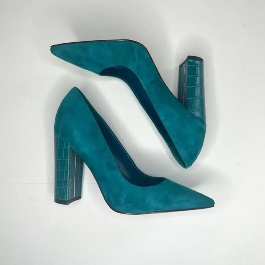 Nine West Teal Pointed-Toe Block Heel Pump - Size 8.5