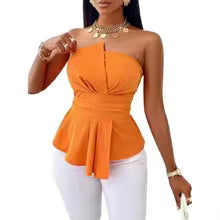 Strapless Slim Fit Peplum Wrap Front Belted Waist