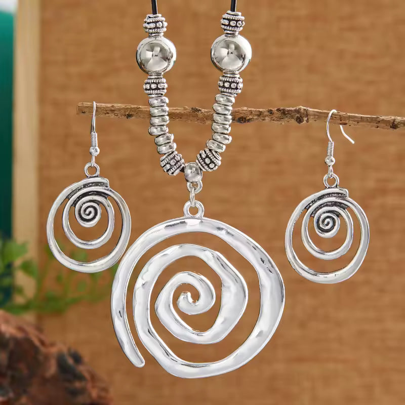 Vintage Spiral Vortex Necklace & Earrings Set