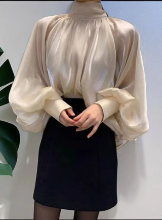 Bell Sleeve Blouse with Elegant Bow Lapel