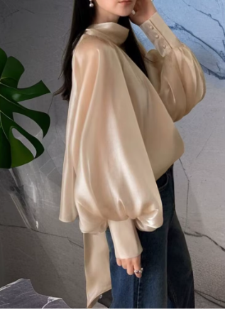 Bell Sleeve Blouse with Elegant Bow Lapel