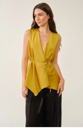 Draped Wrap Woven Satin Sleeveless Vest Top